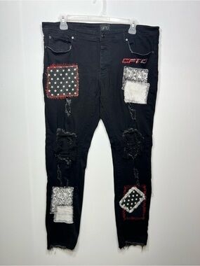 Men's Black Skinny Patchwork Distressed Jeans